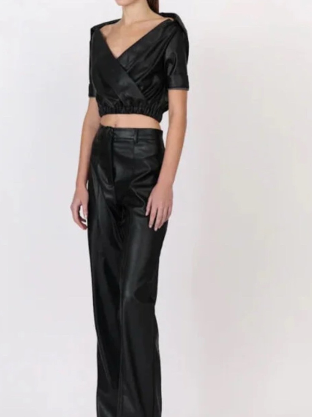 NONchalant Black Faux-Leather Cropped Kate Top streetwear chic